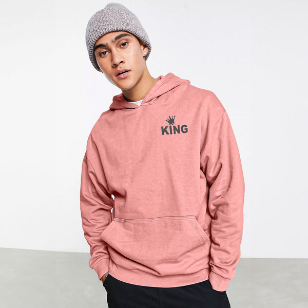 elo Richman Men's King Crown Printed Pullover Fleece Hoodie Tea Pink