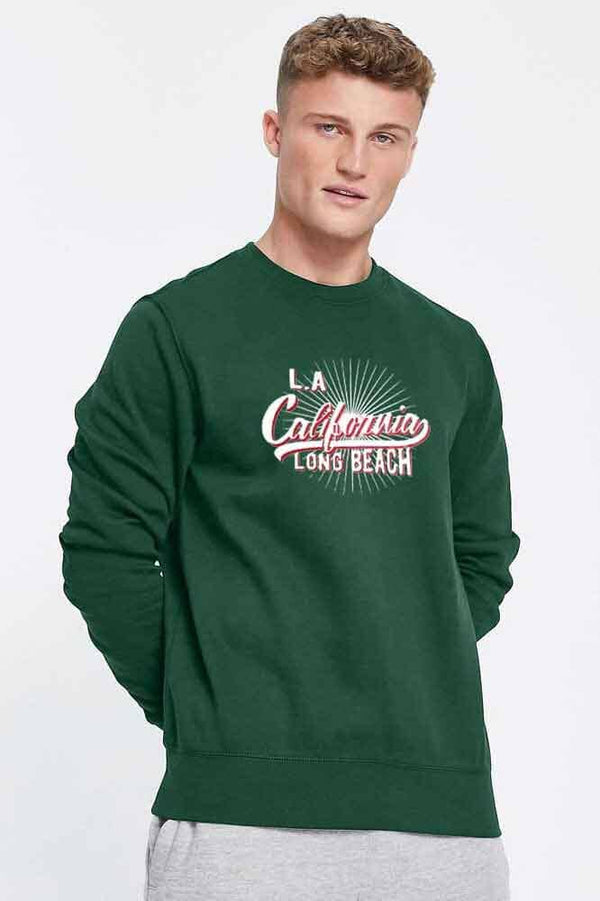 Elo Richman Men's Long Beach California Printed Fleece Sweat Shirt Green