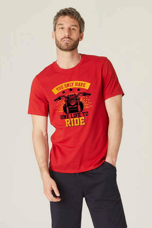 Elo Richman Men's One Life To Ride Printed Short Sleeve Tee Shirt Light Grey