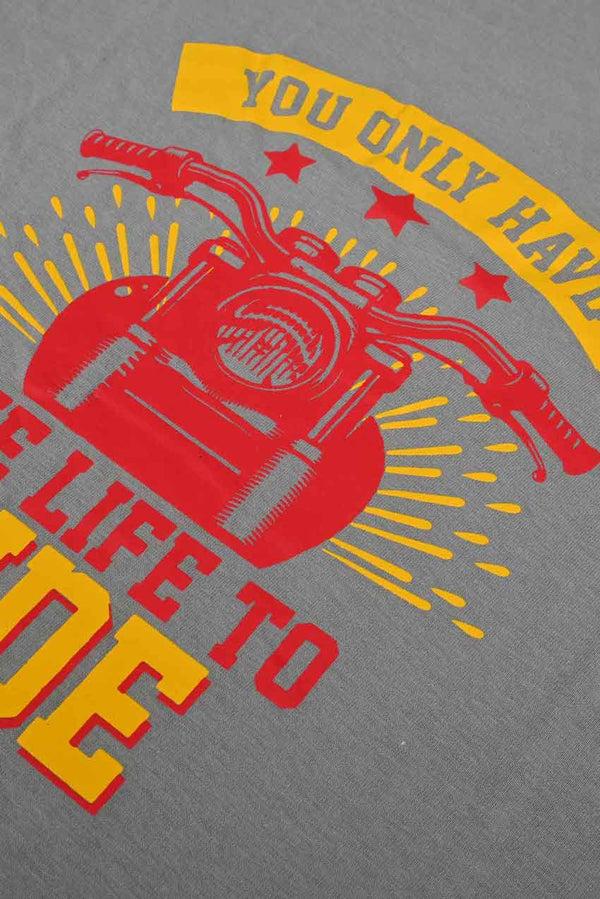 Elo Richman Men's One Life To Ride Printed Short Sleeve Tee Shirt Light Grey