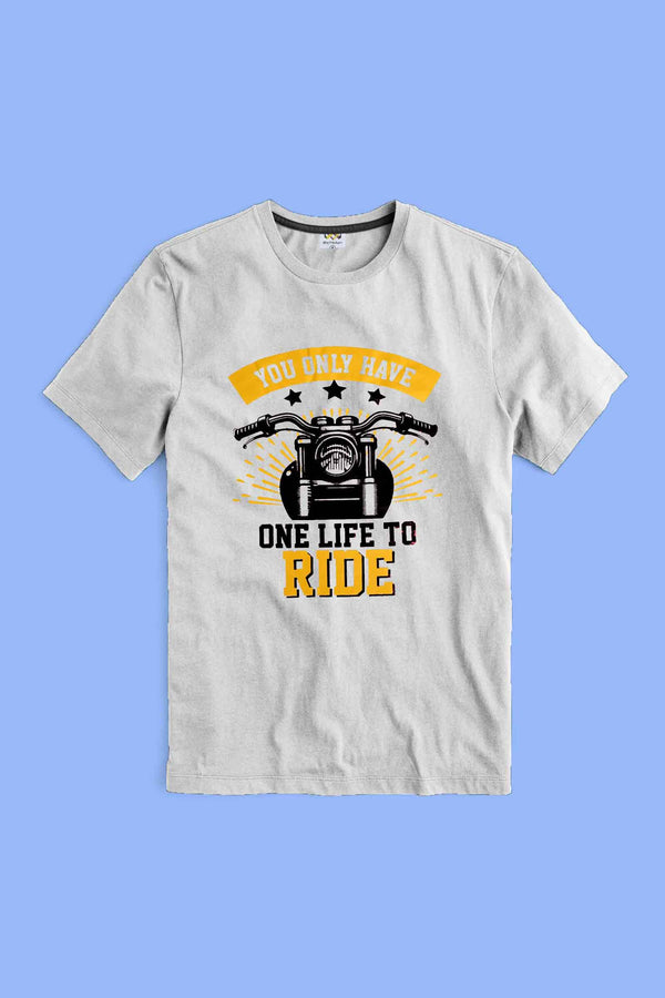 elo Richman Men's One Life To Ride Printed Short Sleeve Tee Shirt Light Grey