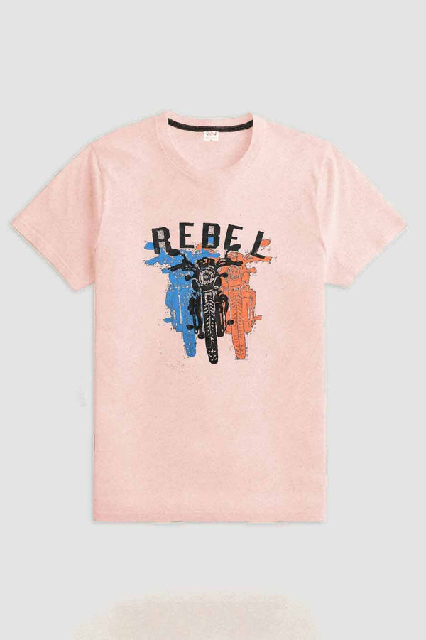 elo Richman Men's Rebel Printed Short Sleeve Tee Shirt Light Pink