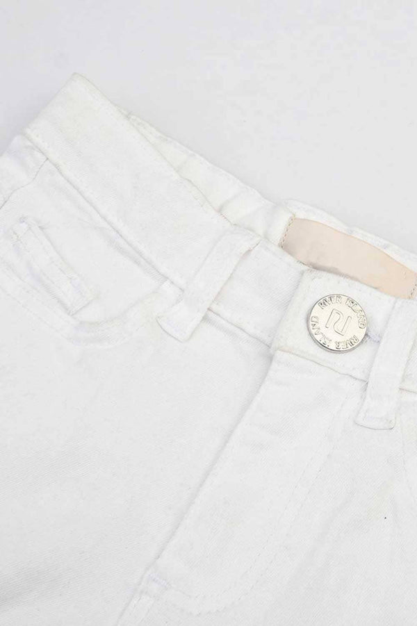 Elo River Island Girl's Raw Bottom Design Denim Shorts White