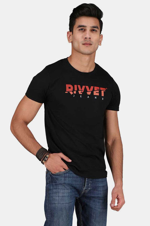 elo Rivvet Men's Logo Printed Crew Neck Tee Shirt Black