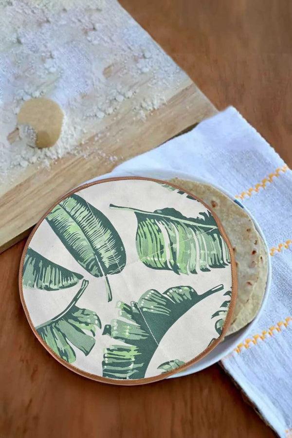 Elo Round Traditional Floral Printed Roti Cover White & Green