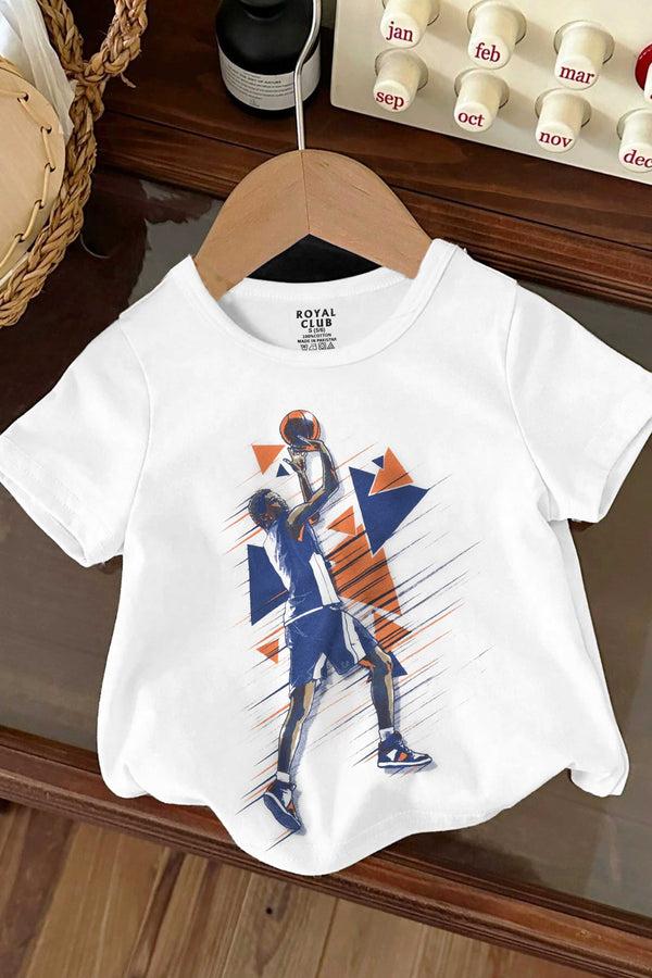 elo Royal Club Boy's Basketball Player Printed Tee Shirt White