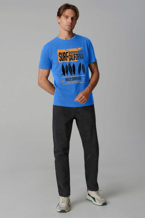 elo Royal Gold Men's Surf California Printed Short Sleeve Tee Shirt Sky Blue