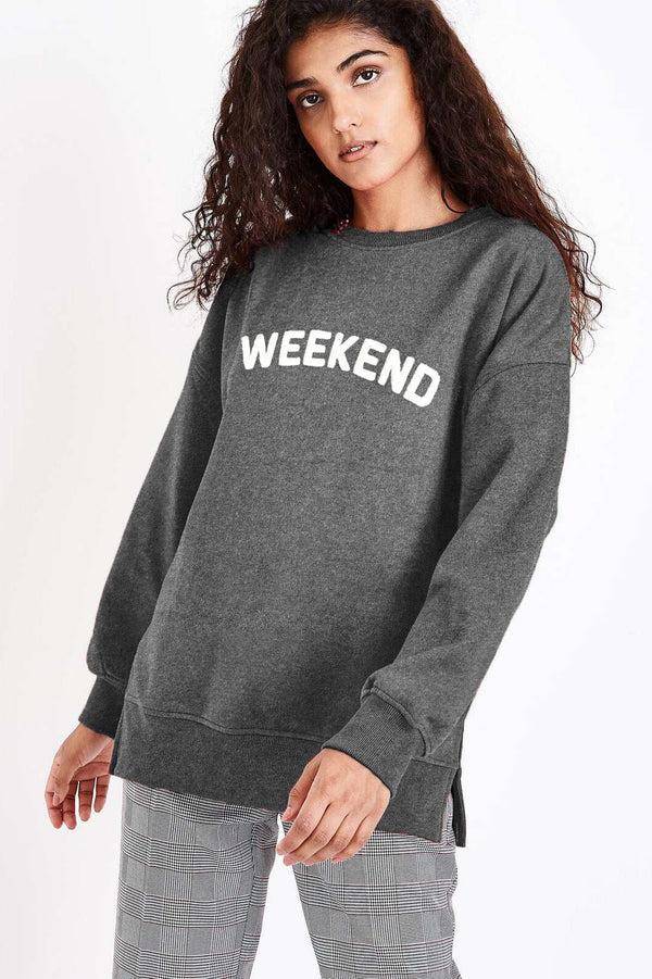 Elo Royce Brand Women's Weekend Applique Embroidered Sweatshirt Charcoal