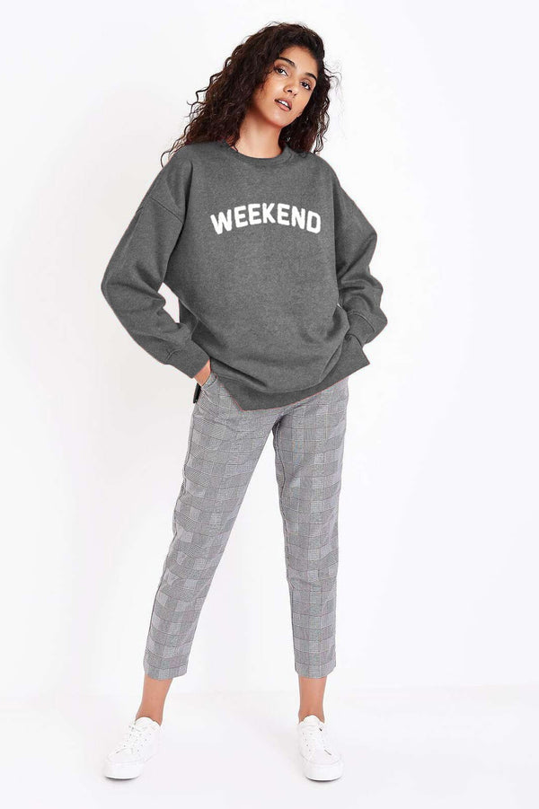 Elo Royce Brand Women's Weekend Applique Embroidered Sweatshirt Charcoal