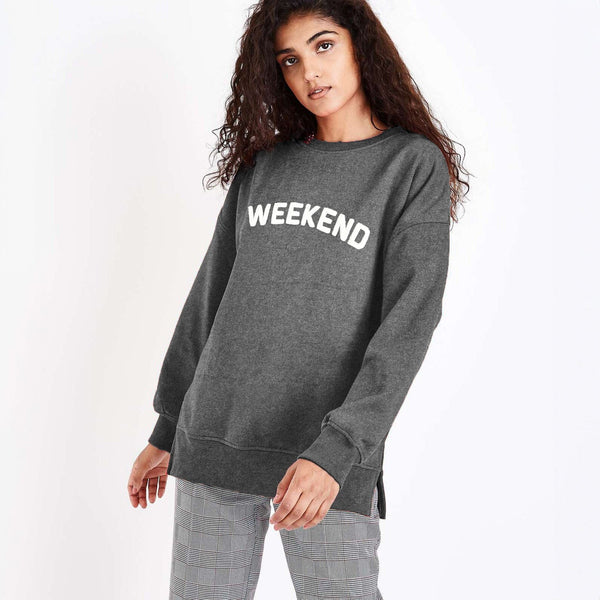 elo Royce Brand Women's Weekend Applique Embroidered Sweatshirt Charcoal
