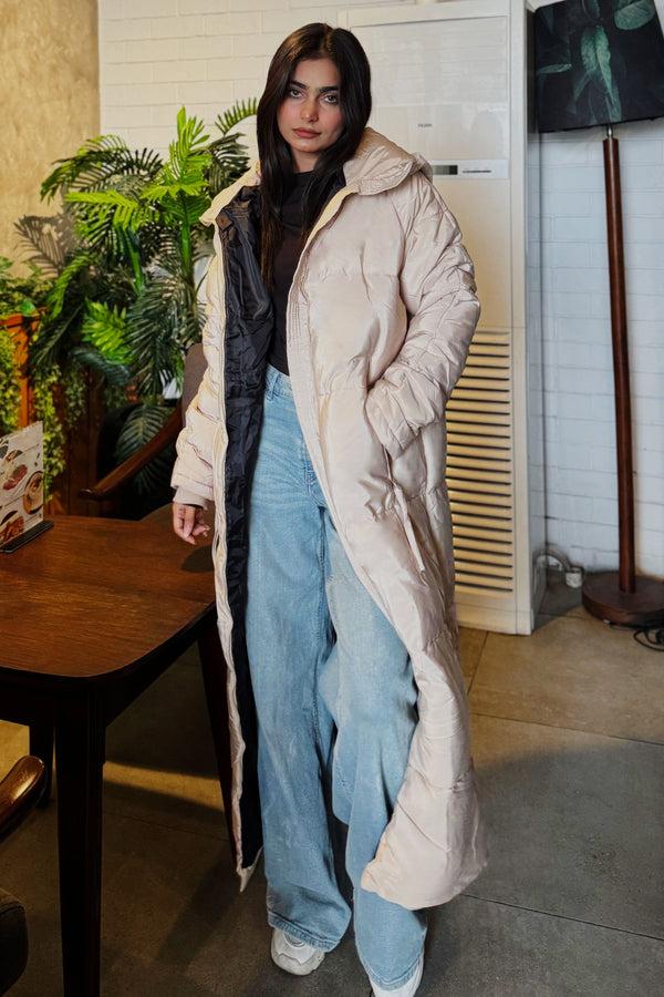 Elo RSG Women's Hooded Longline Messina Puffer Jacket Beige