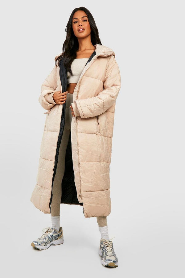 elo RSG Women's Hooded Longline Messina Puffer Jacket Beige