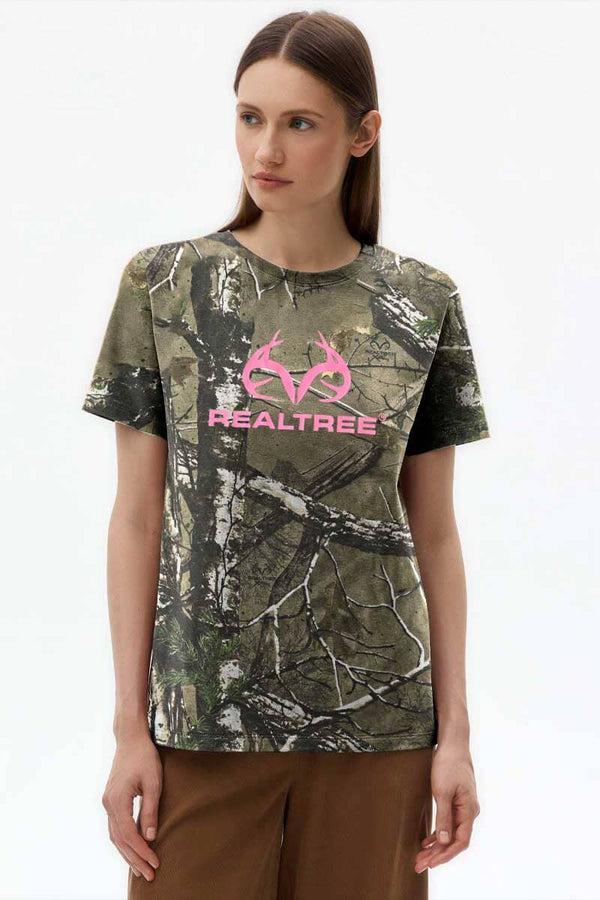 Elo RT Women's Camo Design Real Tree Printed Tee Shirt Brown