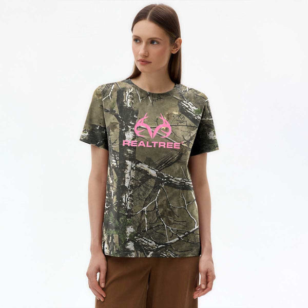 Elo RT Women's Camo Design Real Tree Printed Tee Shirt Brown