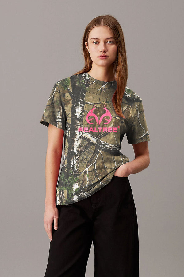 Elo RT Women's Camo Design Real Tree Printed Tee Shirt Brown