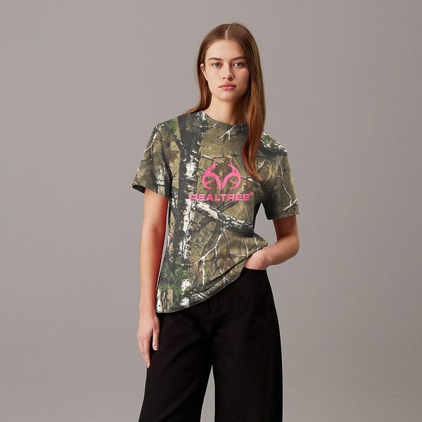 elo RT Women's Camo Design Real Tree Printed Tee Shirt Brown