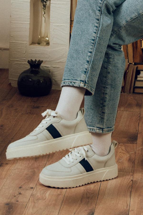 Elo S.Oliver Unisex Stripes Style Comfortable Leather Sneakers Light Grey