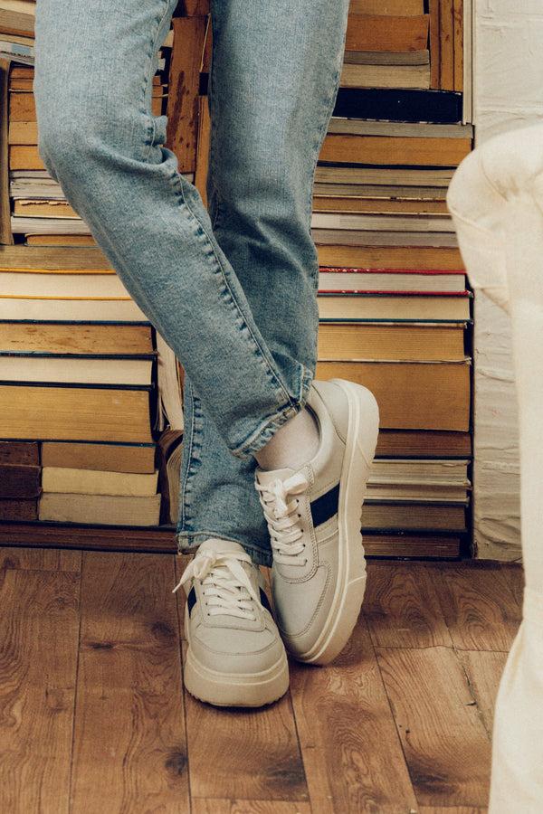 Elo S.Oliver Unisex Stripes Style Comfortable Leather Sneakers Light Grey