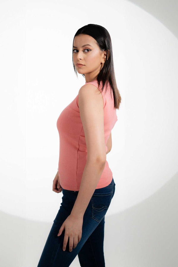 Elo Safina Women's All You Need Is Love Embroidered Crew Neck Sleeveless Shirt Pink