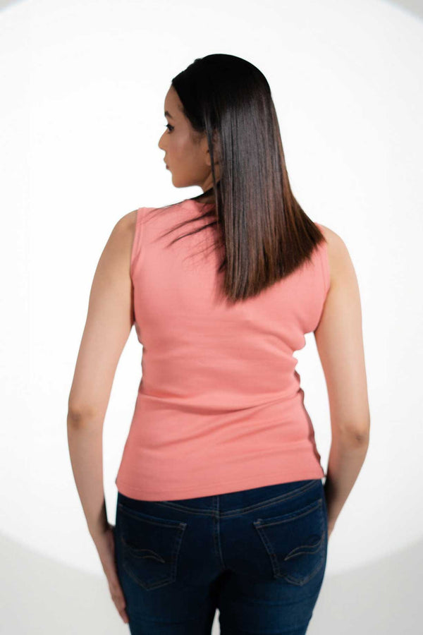 Elo Safina Women's All You Need Is Love Embroidered Crew Neck Sleeveless Shirt Pink