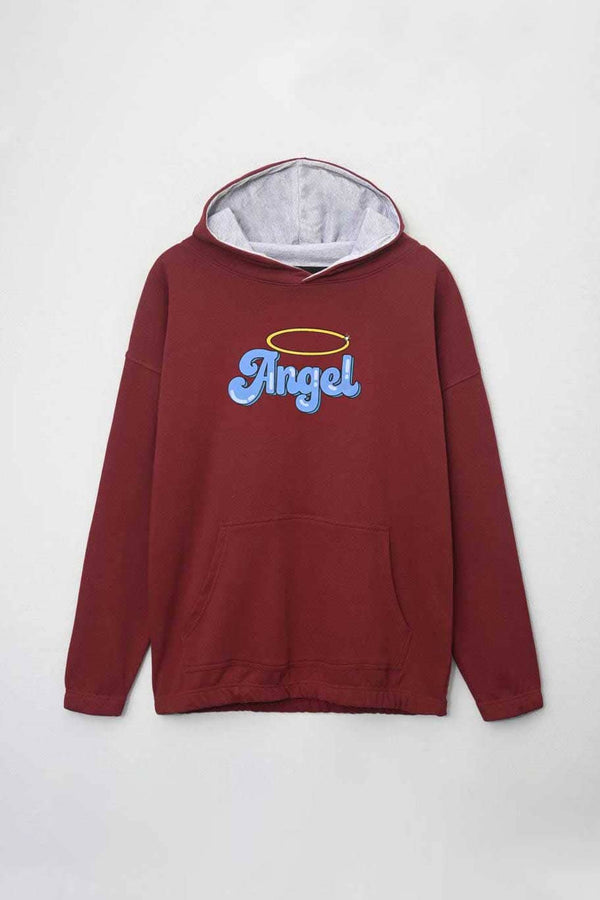 Elo Safina Women's Angel Printed Oversized Pullover Hoodie Burgundy