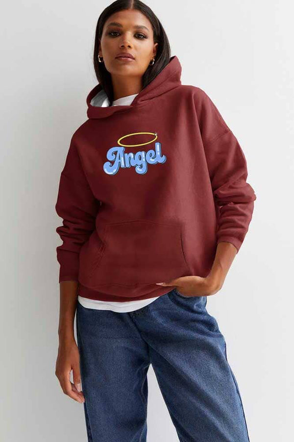 elo Safina Women's Angel Printed Oversized Pullover Hoodie Burgundy