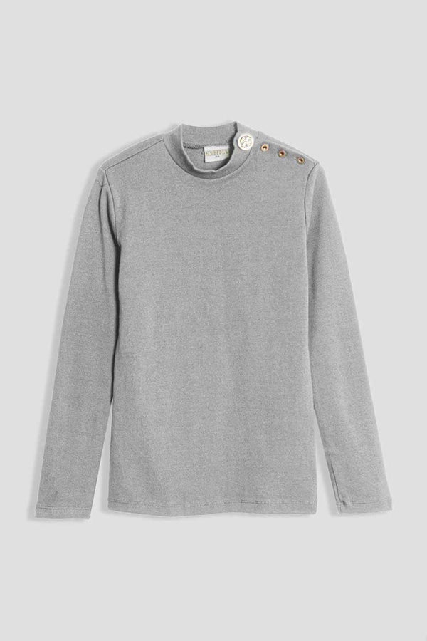 elo Safina Women's Buttoned Turtle Neck Sweatshirt Heather Grey