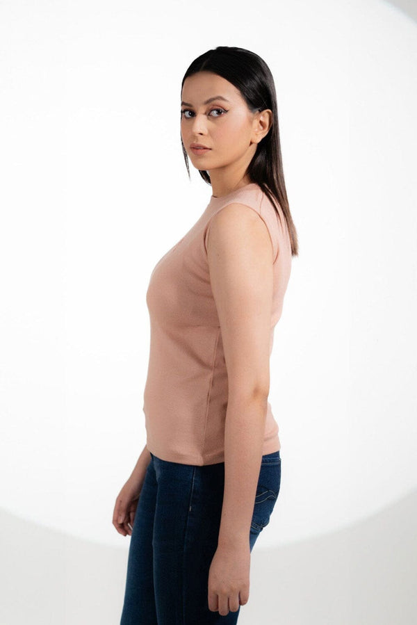 Elo Safina Women's Chicago Embroidered Crew Neck Sleeveless Shirt Beige