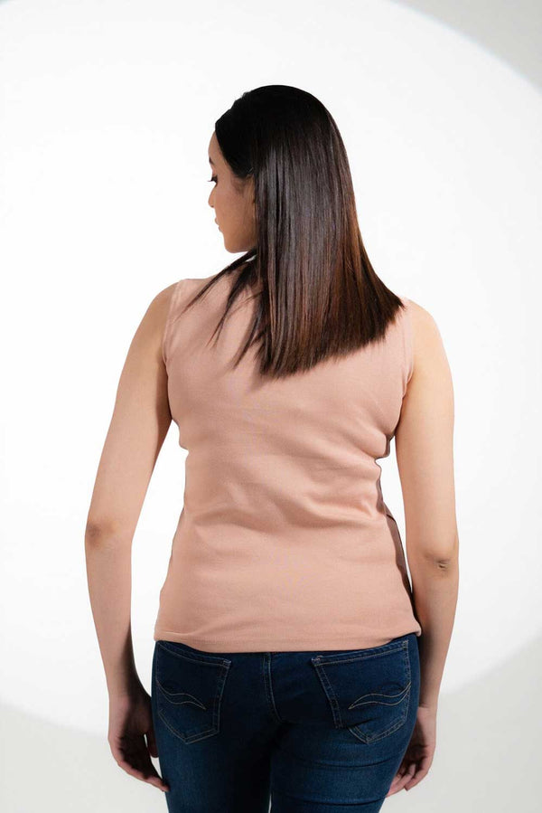 Elo Safina Women's Chicago Embroidered Crew Neck Sleeveless Shirt Beige