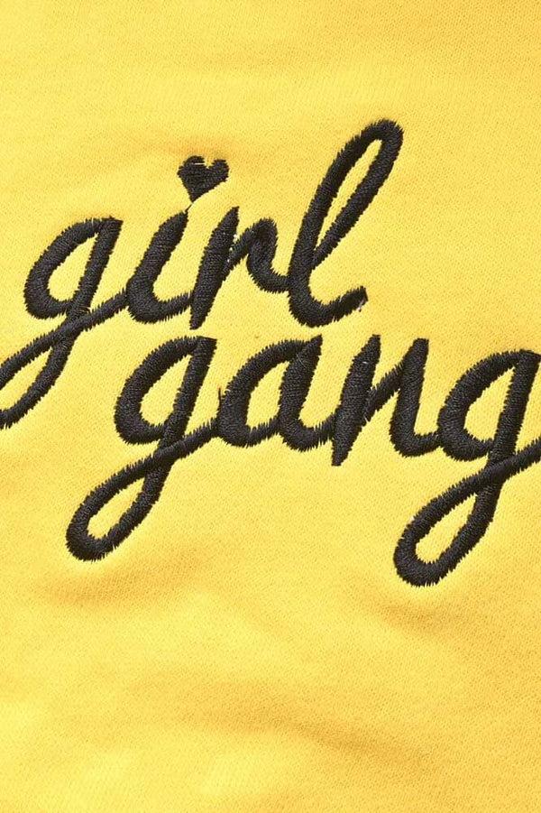Elo Safina Women's Girl Gang Embroidered Crop Top Fleece Pullover Hoodie Yellow