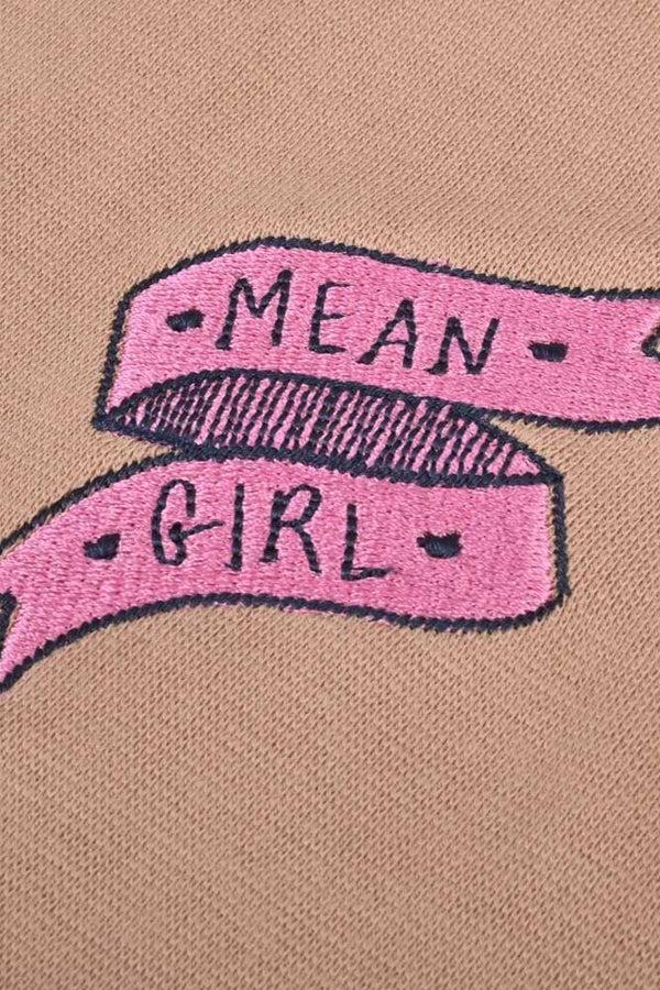 Elo Safina Women's Mean Girl Embroidered Crew Neck Sleeveless Shirt Beige