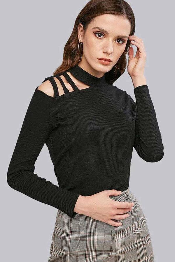 Elo Safina Women's Shoulder Strip Stylish High Neck Sweatshirt Heather Grey