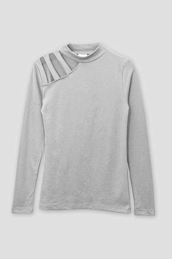 elo Safina Women's Shoulder Strip Stylish High Neck Sweatshirt Heather Grey