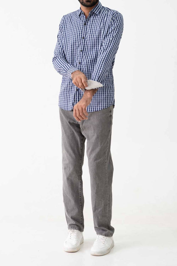 Elo Scanners Elegant Men's Checkered Casual Shirt Grey & Navy