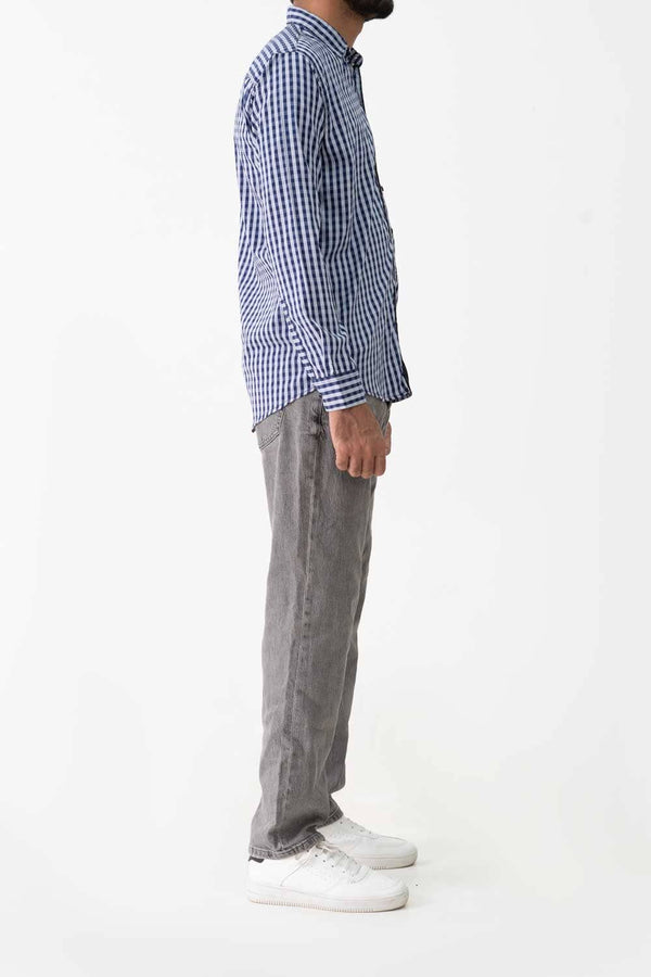Elo Scanners Elegant Men's Checkered Casual Shirt Grey & Navy
