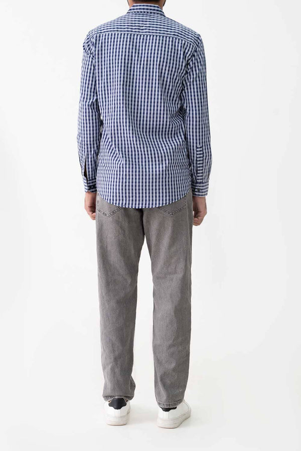 Elo Scanners Elegant Men's Checkered Casual Shirt Grey & Navy