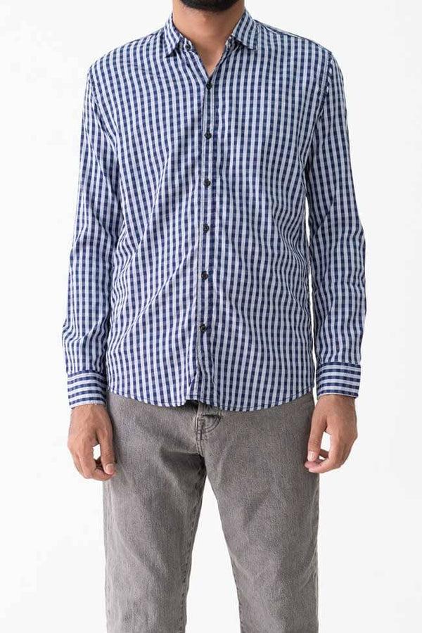 elo Scanners Elegant Men's Checkered Casual Shirt Grey & Navy