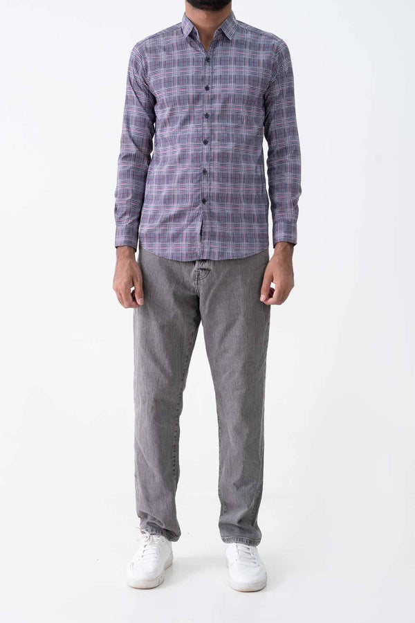 Elo Scanners Elegant Men's Micro Plaid Casual Shirt Navy & Red