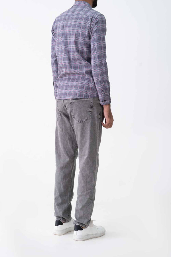 Elo Scanners Elegant Men's Micro Plaid Casual Shirt Navy & Red