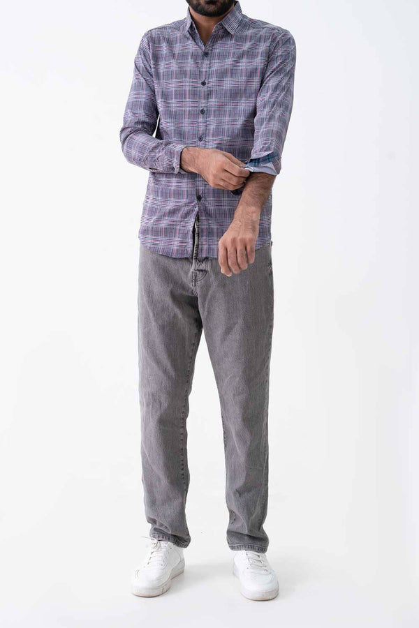 elo Scanners Elegant Men's Micro Plaid Casual Shirt Navy & Red