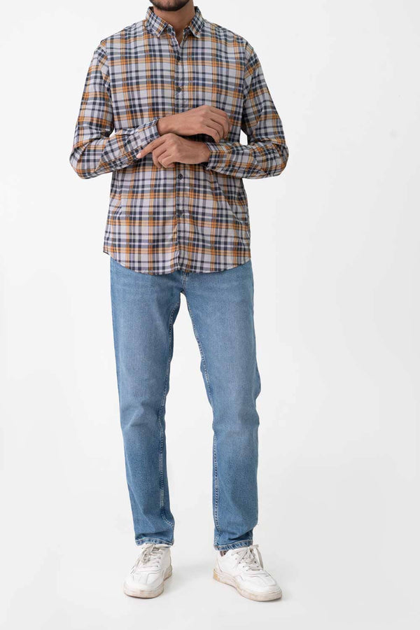 elo Scanners Elegant Men's Plaid Casual Shirt White & Yellow