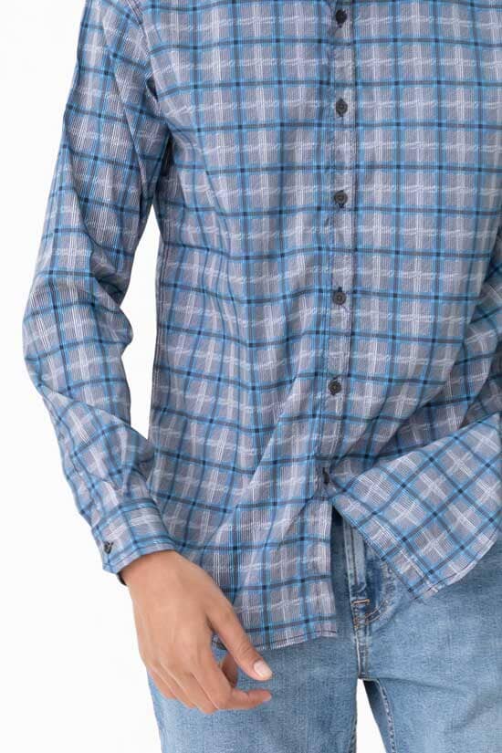 Elo Scanners Elegant Men's Plaid Check Premium Casual Shirt Blue