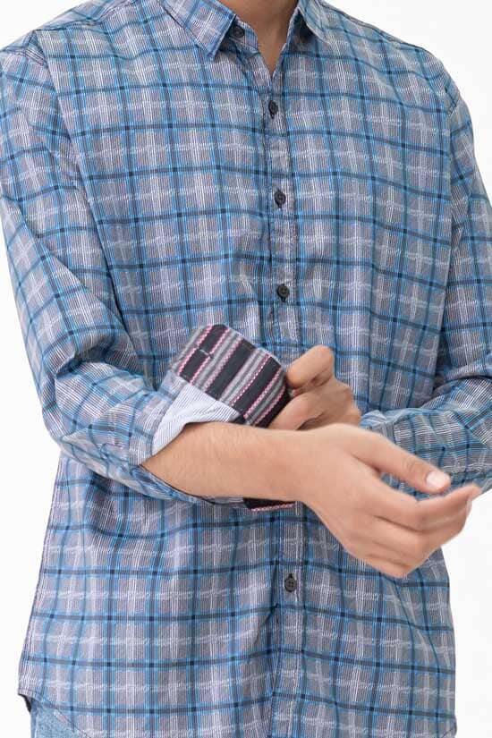Elo Scanners Elegant Men's Plaid Check Premium Casual Shirt Blue