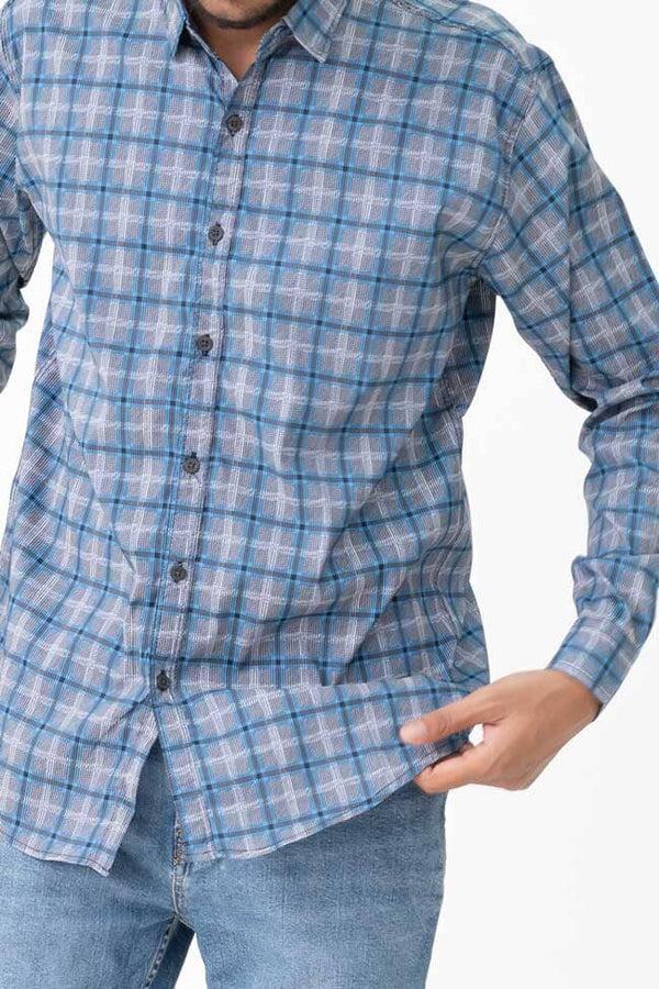 elo Scanners Elegant Men's Plaid Check Premium Casual Shirt Blue