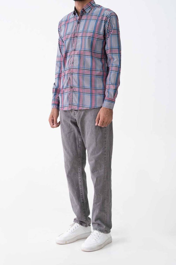 Elo Scanners Elegant Men's Plaid Pattern Casual Shirt Grey