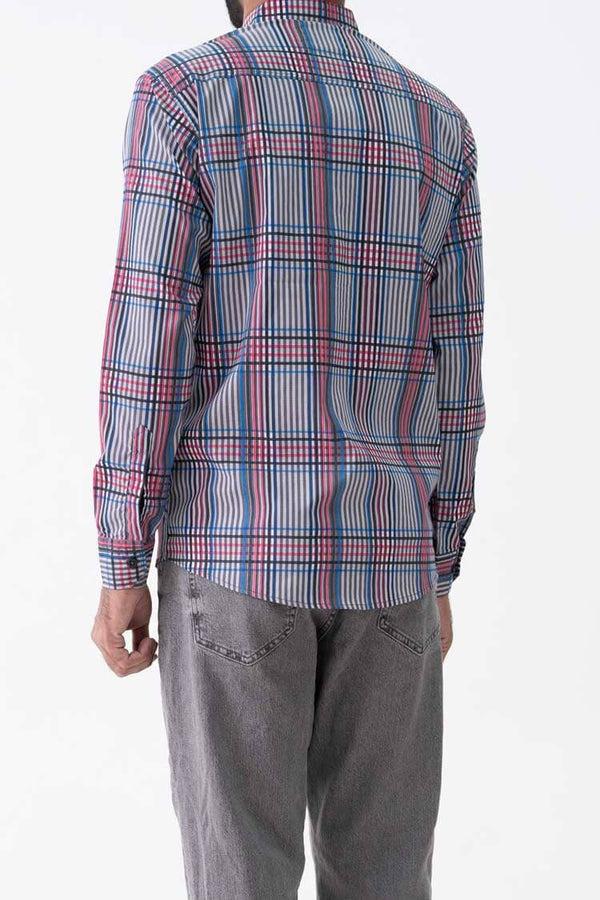Elo Scanners Elegant Men's Plaid Pattern Casual Shirt Grey