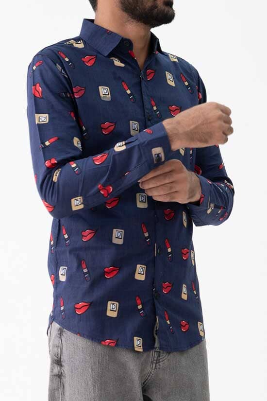 elo Scanners Elegant Men's Printed Casual Shirt Navy