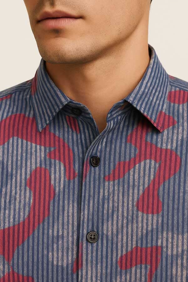 Elo Scanners Elegant Men's Striped Casual Shirt Navy & Red