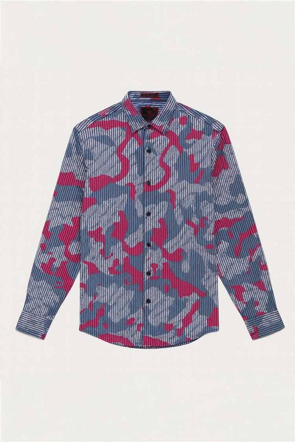 Elo Scanners Elegant Men's Striped Casual Shirt Navy & Red