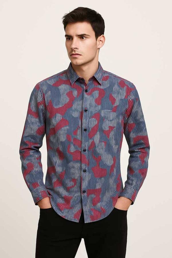 elo Scanners Elegant Men's Striped Casual Shirt Navy & Red